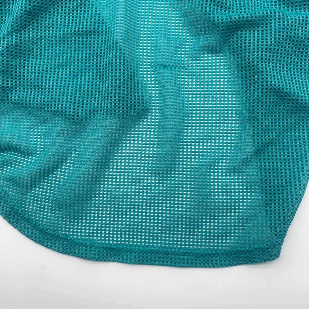 Ann Taylor Teal Mesh Hooded Button Front Short Sleeve Top Womens Teal Size M - Picture 7 of 7